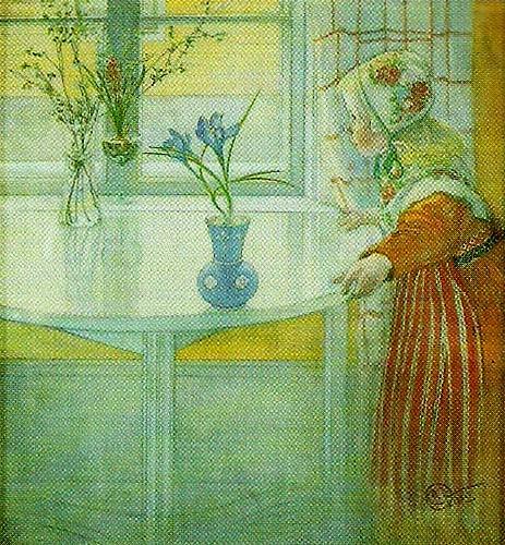 Carl Larsson lillanna vid fonstret-tittut-flickan och krokusen oil painting image